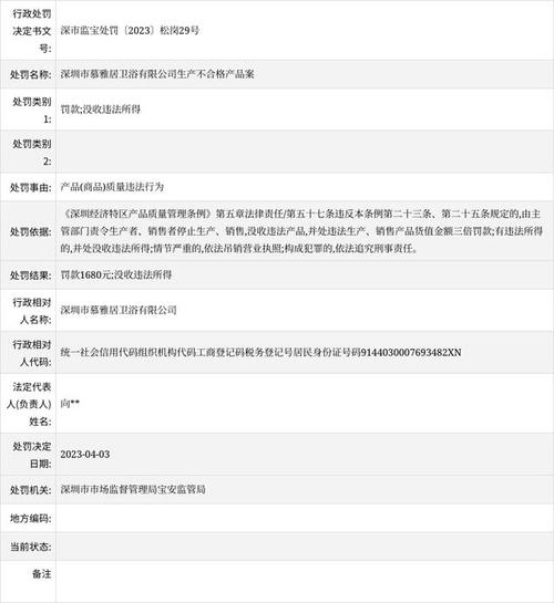 中国质量新闻网讯 近日,深圳市市场监督管理局宝安监管局公布一条行政